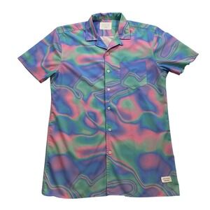DUVIN Mens Small Button Up Shirt Short Sleeve Trippy‎ Swirl Print Casual Beach